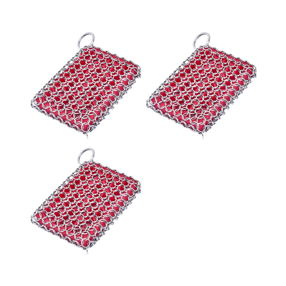 Bobotron 3X Cast Iron Skillet Cleaner,316 Stainless Steel Chainmail Cleaning Scrubber Silicone Scrubber (Red)