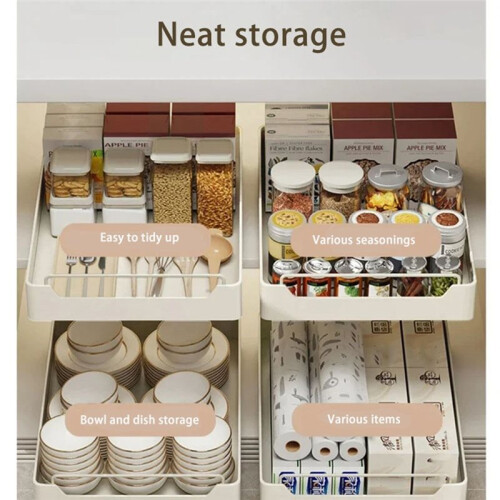 Kitchen Storage Shelf with Slide Rails Pull-Out Kitchen Drawer Type Organizer Tray Storage Rack Cabinets Storage S