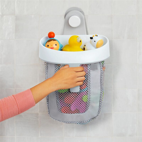 Hanging Bath Toy Storage with Quick Drying Mesh, White & Gray 2