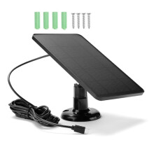 Painel Solar de 4W 5V, Carregador Solar À Prova D'Água IP66, Porta Tipo-C para Câmera de Segurança Externa, Dispositivos de Baixa Potência Preto