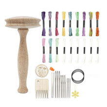 Wooden Darning Mushroom with Threads & Needles, DIY Hand Sewing & Embroidery Repair Set