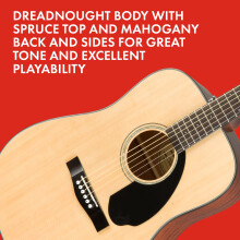 Fender CD-60S Dreadnought Acoustic Guitar, with Solid Spruce Top and Easy-to-play Neck, Includes Free Virtual Lessons, Great for Beginners, Natural
