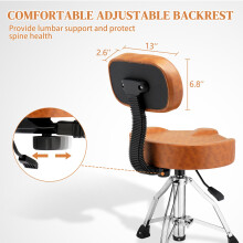 LALAHO Drum Stool with Backrest, Hydraulic Adjustable Height Drum Throne with Oversized Comfortable Seat, Heavy Duty Chair with Drum Sticks for Adult
