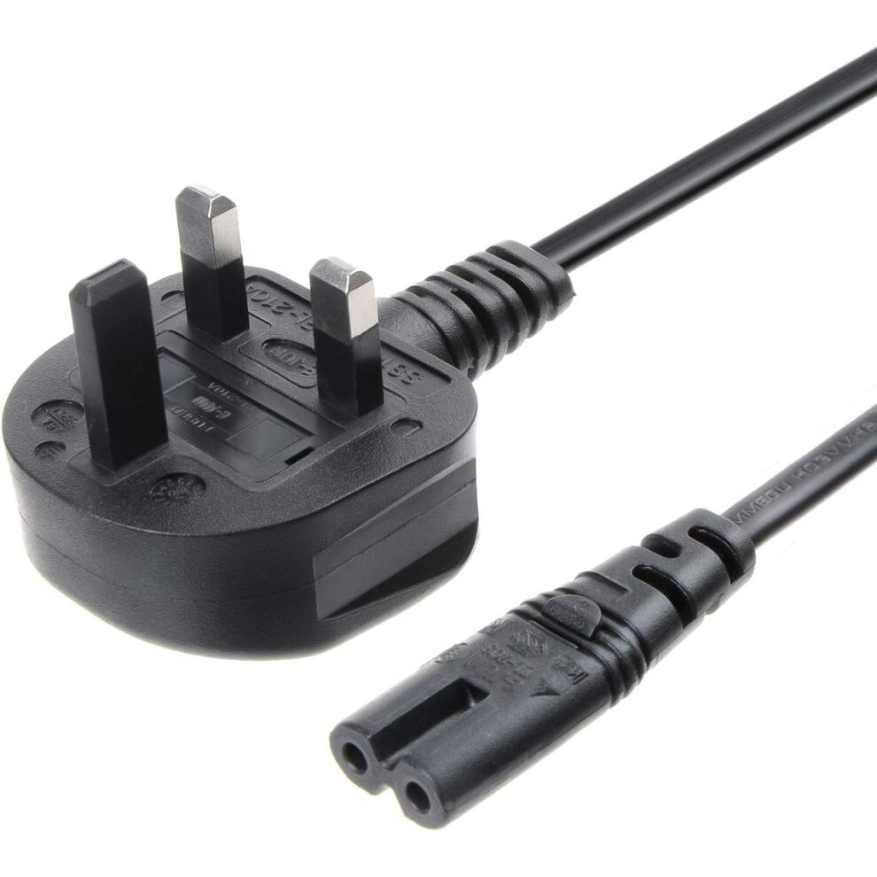 Uk 3-Pin Plug To Iec C7 Figure-8 Power Cable Lead | Mains Power Cord For Tv, Dvd Player, Laptop Chargers, Ps5, Ps4, Xbox| Bs1363 Plug Ce Certified Co 5009963387123