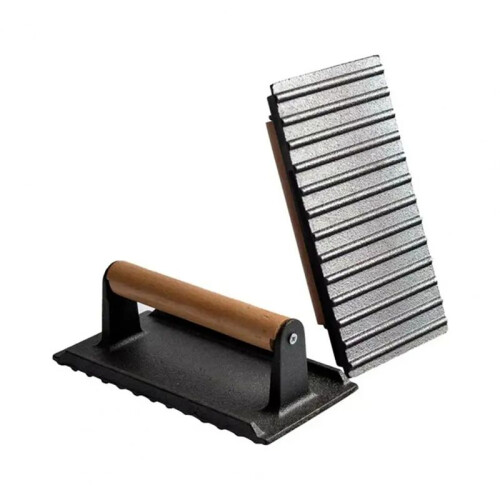 Meat Press for Grilling Cast Iron Bacon Press Rectangle Burger Press with Wooden Handle 1