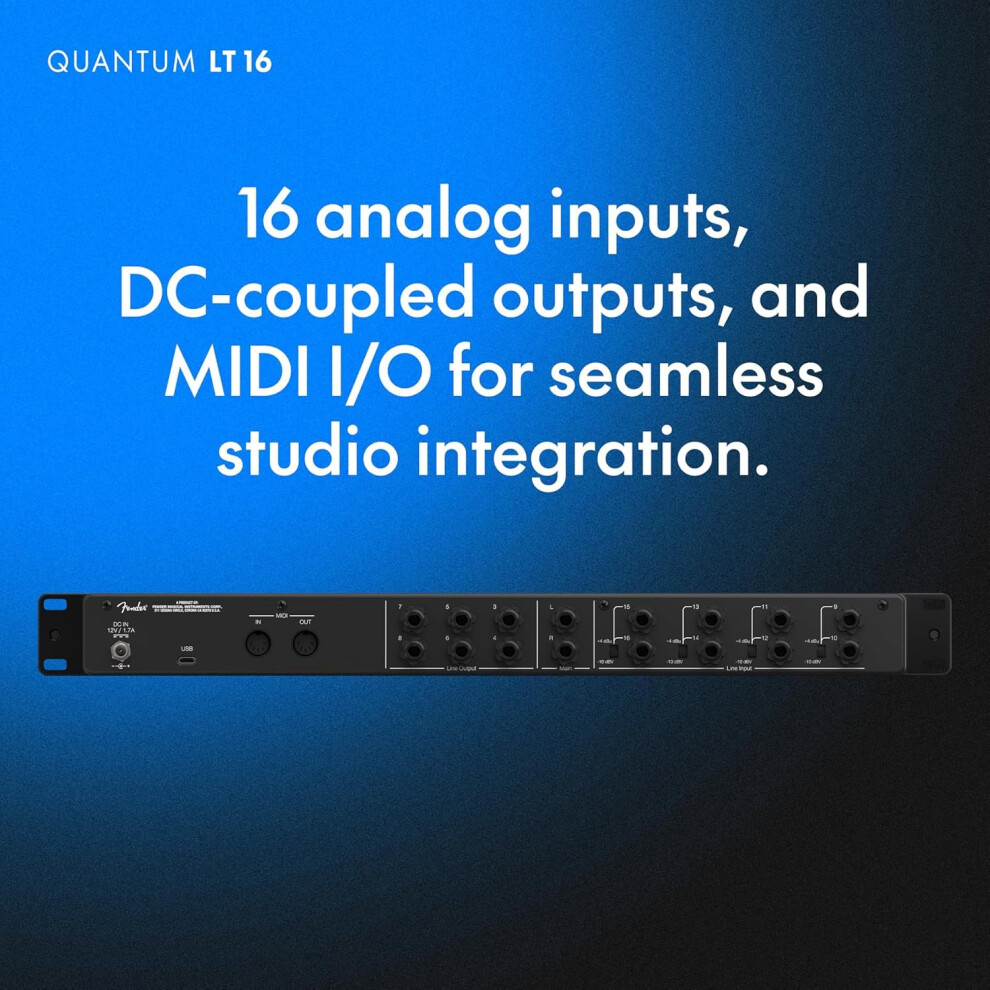 Fender Quantum Lt 16 | 16-In 8-Out Usb-C Audio Interface For Music Production, Eight Max-Hd Mic Preamps, 14 Line Inputs, Low-Latency Drivers, Loopbac