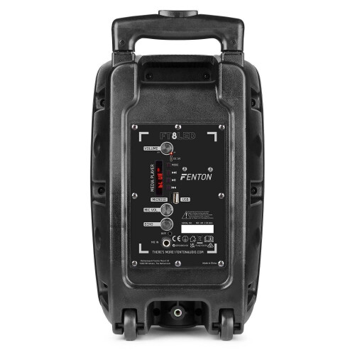Fenton FT8LED-MK2 Portable PA Speaker System 8" with Bluetooth, Wired Microphone, Light Effect, Rechargeable Battery, Remote Control & AUX Input – 3 1