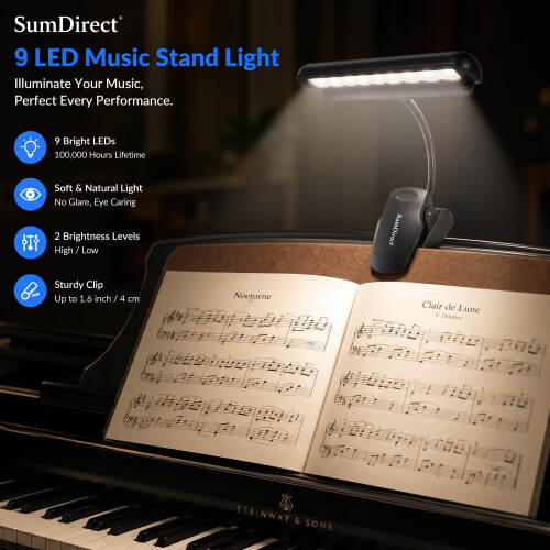 SumDirect Clip-on Installable Batteries LED Music Stand Light with Adapter 1
