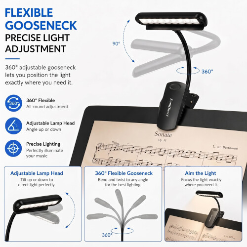 SumDirect Clip-on Installable Batteries LED Music Stand Light with Adapter 2