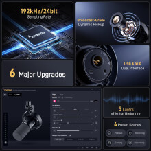 MAONO PD300X Podcast Microphone- XLR/USB Microphone with Noise Canceling, 192kHz/24Bit Hi-Fi Audio, Mute Button, Link Software. Dynamic Mic for Podca
