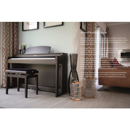 GEWA Piano Bench Deluxe, Solid Wood, Height Adjustable, High Gloss Cherry 1