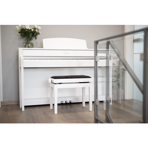 GEWA Piano Bench Deluxe, Solid Wood, Height Adjustable, High Gloss Cherry 2
