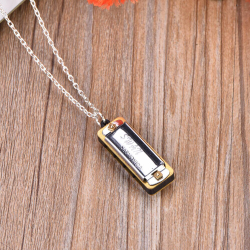 Silver Mini Harmonica Necklace - 4 Hole, 8 Tone, Portable for Kids & Beginners 1