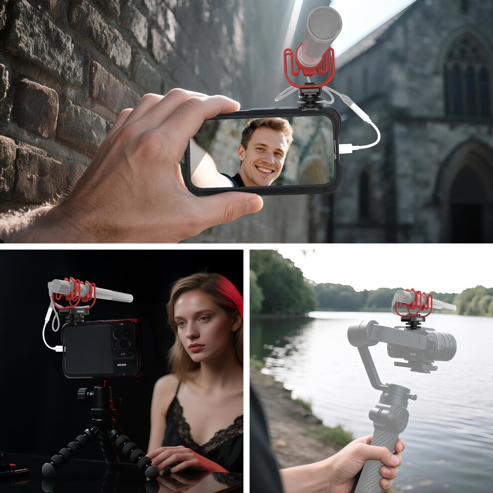 NEEWER Microphone Shock Mount with Cold Shoe, 1/4" Thread for Camera Cages, Boom Arm Pole Stands, Tripods, Mic Holder Compatible with VM15 Rode NTG S