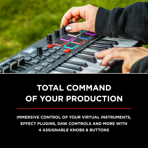 M-AUDIO Oxygen Pro Mini 32-Key USB MIDI Keyboard Controller for MacOS and WinOS, with Beat Pads, Assignable Knobs and Faders, and Native Instruments 2