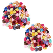 200PCS/Lot Handmade Satin Rose Ribbon Rosettes Fabric Flower Appliques for Wedding Decoration Accessories