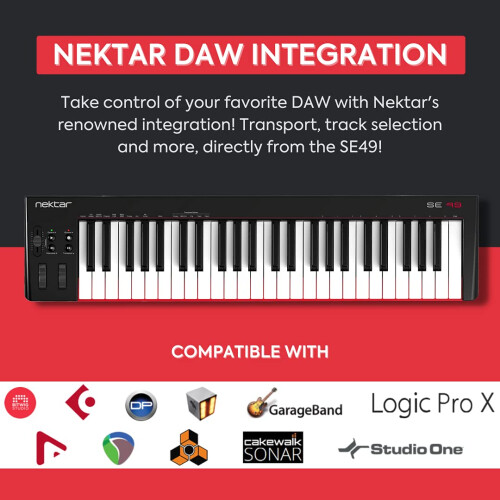 Nektar SE49 USB MIDI Keyboard Controller with Nektar DAW Integration,Black white Grey 2