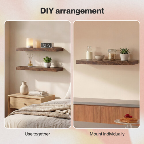 Levede Floating Shelf Wall Mounted Storage Modern Easy Assembly 2 PCS Brown 2