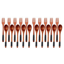 Wooden Spoons Forks Set Japanese Style Wooden Utensils Set for Eating Wood Flatware Set Reusable (Black Cords,20 Pieces)
