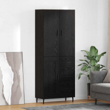 vidaXL Highboard with Drawer 2 pcs Black oak Engineered Wood and Glass