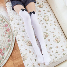 (Purple) Sexy White Thigh-High Bow Hold-Up Stockings for Ladies