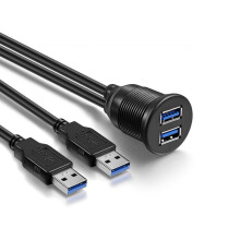 (2M) Dual USB 3.0 Extender Car Boat Motorcycle Dash Flush Mount Dashboard Panel Cable
