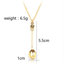 (Gold) Mini Little Salt/Sugar Crown Charm Spoon Necklace Pendant Chain Jewelry