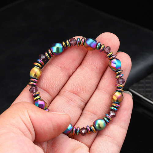 Multicolored Handwoven Magnetic Hematite Stretch Bracelet 2