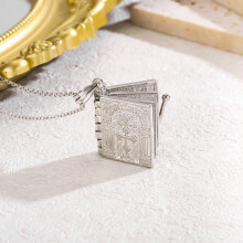 (Silver) Vintage Silver Cross Bible Book Pendant Necklace | Unique Men & Women's Jewelry