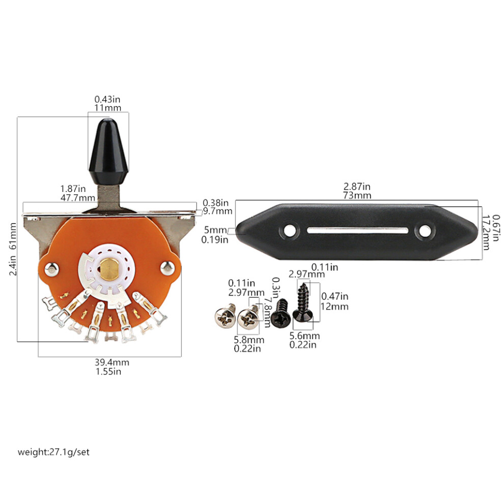 (GN608) For Electric Guitar 5-Way Pickup Selector Blade Switch with Plate Accessory