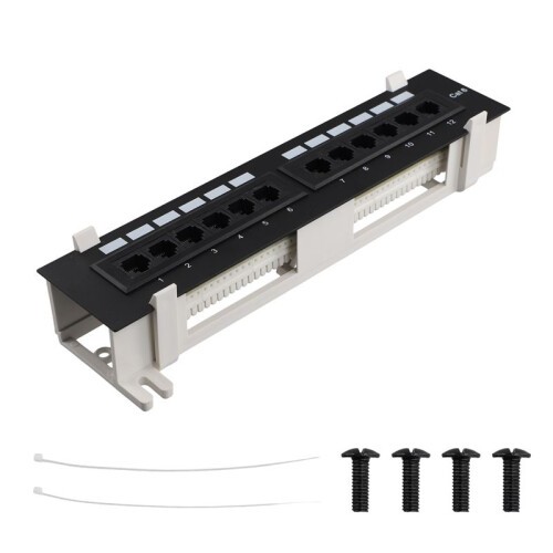 Network Tool Kit 12 Port CAT6 Patch Panel RJ45 Networking Wall Mount Rack with Surface Wall Mount Bracket