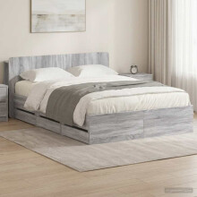vidaXL Bed Frame with Storage Grey Sonoma 160 x 200 cm Engineered Wood