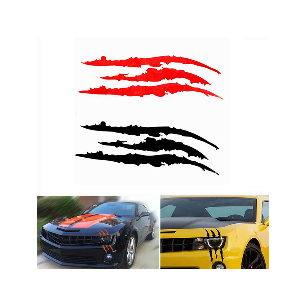 (Black) Auto Car Sticker Monster Claw Scratch Stripe Headlight Decal 40Cmx12cm Black 123643771721