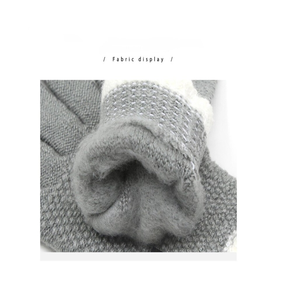 (Light gray) New Cute Smiling Face Children Gloves Winter Student Five-finger Gloves Warm Woolen Baby Gloves 6-10 Years Old
