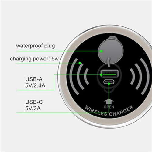 2X Built-in 60mm Desktop Waterproof  Wireless Charger with USB C Type-C Charging