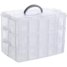 Arts, Crafts and Jewelry Organizer, Stackable 3-Tier Clear Plastic Organizer with 30 Adjustable Compartments