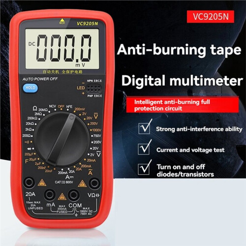 DT9205N Digital Multimeter NCV Voltage Tester AC  Current Resistance Capacitance Diode Meter 2