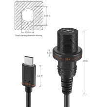 (3.0 Type-C Male to Female (5Gbps)) USB C 3.1 Male to Female Waterproof Car Dash Panel Mount Adapter Flush Cable Kit