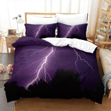 (Single135x200cm) Lightning D Bedding Set Duvet Cover Microfiber Duvet Cover with Zipper Closure Piece Set for Kids Teens Adults Singles