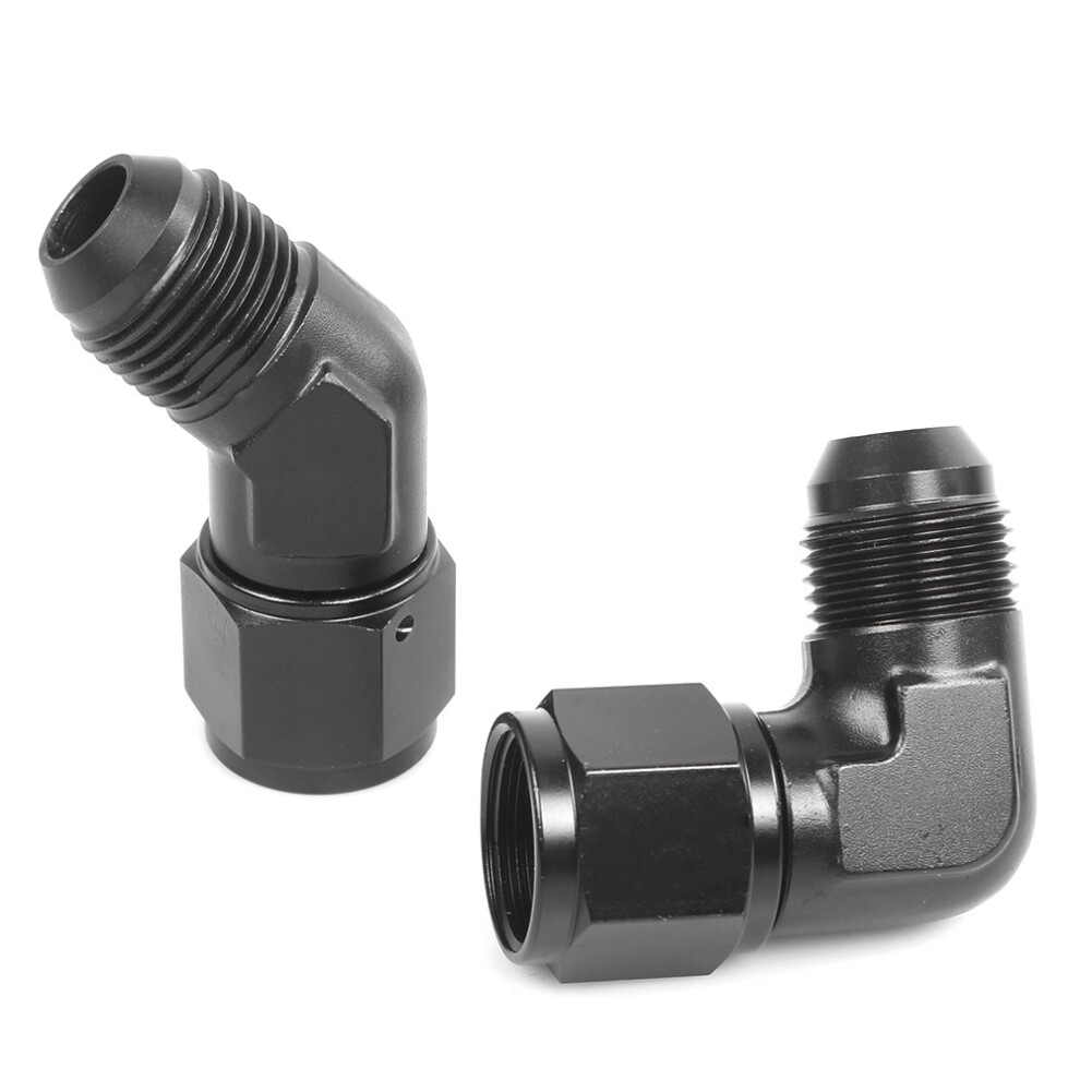 (45Â¡Ã£ AN6) Adapter 90 Degree Female AN4-AN12 Swivel Adaptors To Male Black