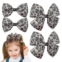 Leopard Hair Bow Baby Bows Clips for Hair Decor 4Pcs Pack