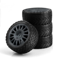 (Black) For Kyosho & Tamiya 1/10 WRC RC Fiesta C3 Rally Car: Run-Flat Tires & Wheels