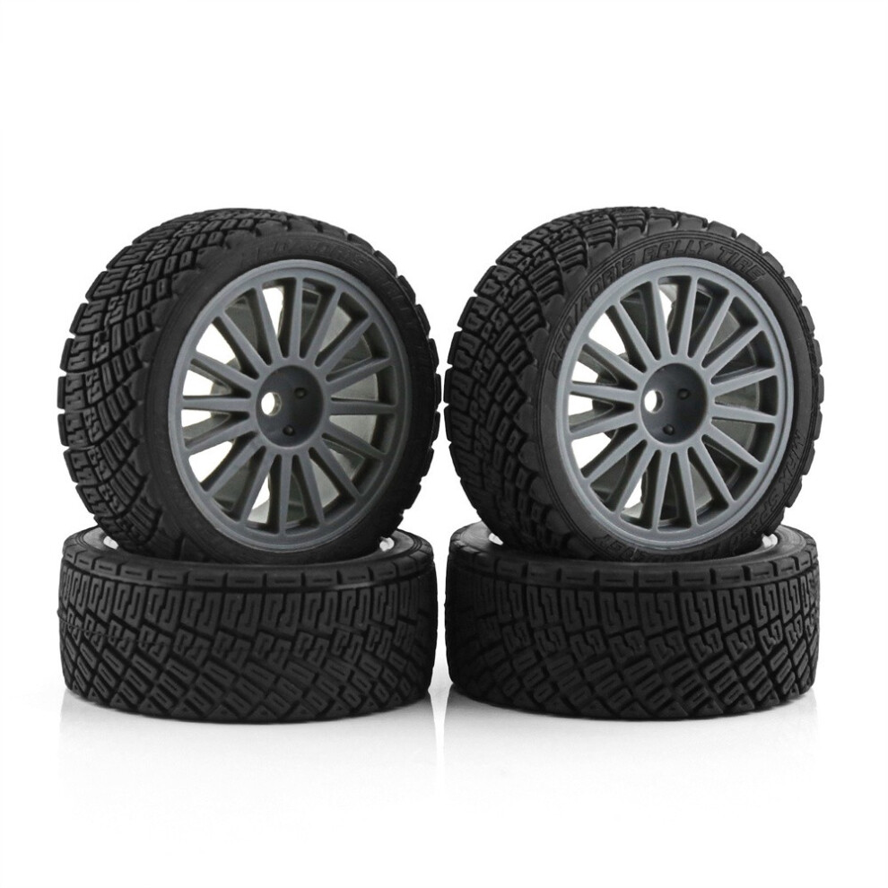 (Grey) 4Pcs Rally Car Tyre Drift Wheel Tires For Hpi Kyosho Tamiya 1/10 Wrc Tt02 Xv01 Grey 123643848492