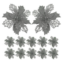 Christmas Tree Pendant Green Poinsettia Flowers for Party Decoration 1Set