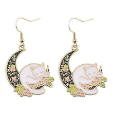 Cat Earrings Moon Alloy Dangle Earrings for Women 1Pair Stylish Ear Jewelry