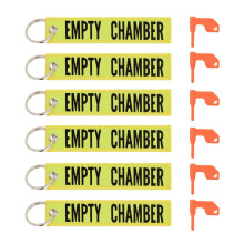 (5PCS Orange + Red Ribbon) 1/5/10PCS Chamber Safety Flags for Shotgun, Rifle & Handgun | Keychain Tags Included
