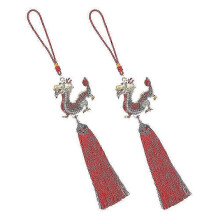 Red Alloy Dragon Pendant for Rear View Mirror Car Hanging 2Pcs Set