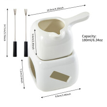 (White) 1set 180ml/6.34oz Minimalist Ceramic Chocolate Hot Pot (with 2 Forks), Ceramic Butter Melted Hot Pot, Suitable for