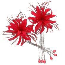 Chinese Tassel Flower Hair Clip for Decoration 1Pair Elegant Red Hanfu Hairpin