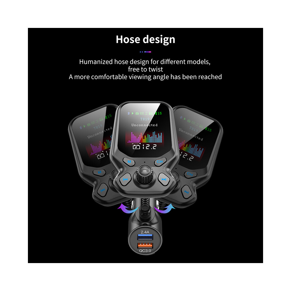 T819 Bluetooth 5.0 Fm Transmitter Handsfree Mp3 Player Qc 3.0 Usb Charger 110691610096